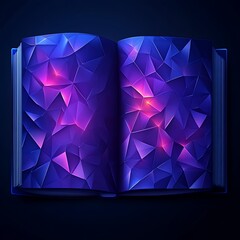 Poster - Glowing, blue, polygonal book open, revealing vibrant inner pages