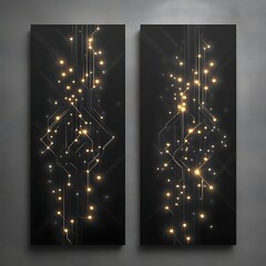 Poster - Glowing circuit board art, diptych, dark background