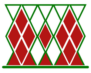 Aufkleber - Geometric pattern with green lines and red shapes for artistic design projects