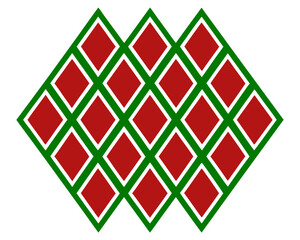 Poster - Abstract geometric pattern with red diamonds and green intersecting lines on transparent background