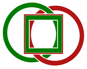 Aufkleber - Geometric intertwined shapes in green and red with transparency and dynamic composition