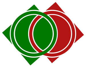 Poster - Intertwined geometric shapes of green and red with transparent background design