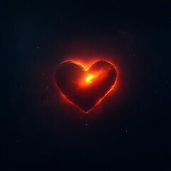 Poster - Glowing heart-shaped ember in dark space