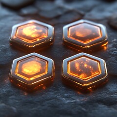 Poster - Glowing hexagonal gems on dark surface