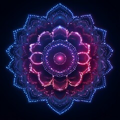 Poster - Glowing mandala with intricate details in pink and blue hues