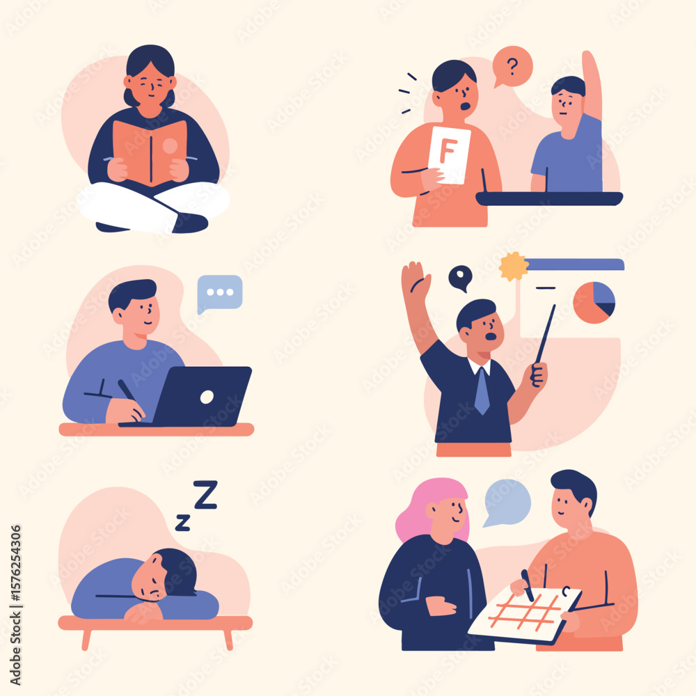 back to school learning pose character with flat design style for ...