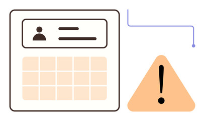 Poster - User profile section with grid layout and warning triangle. Ideal for cybersecurity, system update, error reporting, user data, account management, notifications, simple flat metaphor