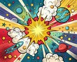 © ROCKERS - Retro comic book style art depicting outer space explosion, planets, stars, and fast space ship motion