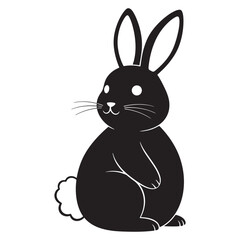 Fototapete - Black silhouette of an adorable rabbit sitting and looking to the left on white background