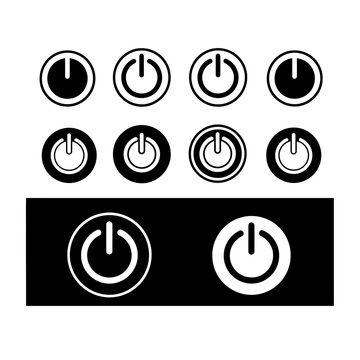 Collection of black and white power button icons in various orientations