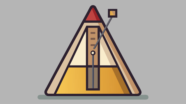 A triangle with a red top and yellow base. The triangle is on a gray background