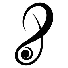 Aufkleber - The letter S is curved and has a swirl. It is black and white