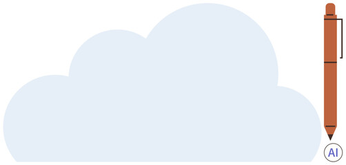 Poster - Cloud shape combined with modern pen featuring AI indicator, representing integration of technology, creativity, and innovation. Ideal for cloud storage, AI tools, tech solutions, education