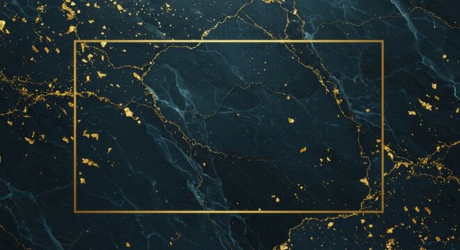 Dark Marble Texture with Gold Veins and Frame Design