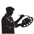 © Zulfa - Silhouette of a painter in a beret holding a palette, vector illustration