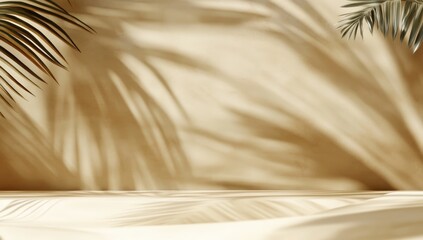 Poster - Soft beige fabric with palm leaf shadows creating a calm, tropical, and elegant atmosphere.