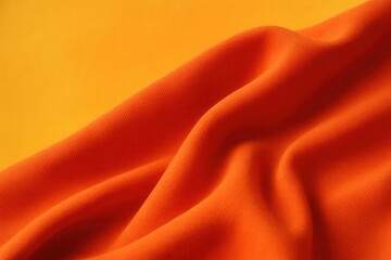 Fototapete - A vibrant red fabric drapes gracefully against a gradient background of warm yellows, creating a striking contrast that highlights the fluidity and texture of the material