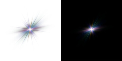 Poster - Png crystal star. Crystal ray light, sun shines PNG rainbow red yellow and blue color. Optical fire light effect. Png sparkle shine. Vector lens glare rainbow glare reflection effect. rainbow crystal 
