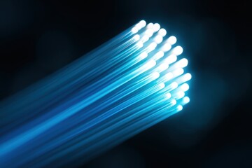 Poster - Blue Fiber Optic Light Rays Illuminating Background in Abstract Art Style