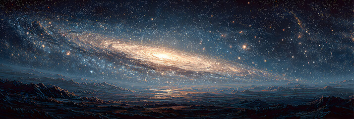 Wall Mural - A distant view of a massive galaxy filled with countless stars and celestial bodies