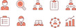 © Simple Ai - Human resources and business management icon set. Vector line icons for recruitment, staff, and corporate hierarchy. Includes search, checklist, teamwork, and growth chart symbols.