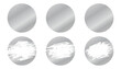 © Tetiana Kubara - Round Set of silver scratch card templates with scraped texture effects. Metallic scratch-off vector elements for lotteries, prize reveals, and discount coupons. Isolated on a transparent background.