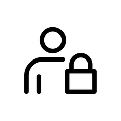 Poster - Simple black icon of a person silhouette next to a closed padlock on a white background