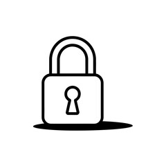 Poster - Simple black outline padlock icon with a keyhole and shadow on a white background