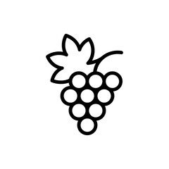 Poster - Simple black outline icon of a bunch of grapes with a leaf on a white background