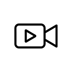 Poster - Simple black outline icon of a video camera with a play button inside a rounded rectangle