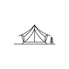 Poster - Minimalist outline drawing of a bell tent pitched next to a stylized pine tree