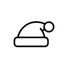 Poster - Simple black line art icon of a santa claus hat with a white pom pom on a white background