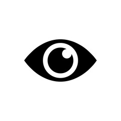 Poster - Simple black and white stylized eye icon representing vision sight and observation on a clean background