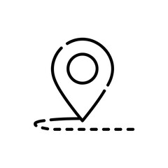 Poster - Simple black outline of a location pin marker with a dashed line indicating a path or route