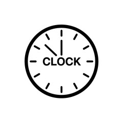Poster - Simple black and white icon of a clock face with the word clock in the center