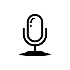 Poster - Simple black outline microphone icon on a white background representing audio recording or broadcasting