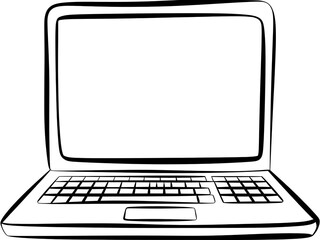Poster - Simple black and white outline drawing of an open laptop computer with a blank screen