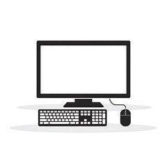 Poster - Modern black computer monitor keyboard and mouse set on a white background