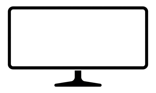 Simple black outline of a modern computer monitor with a blank white screen