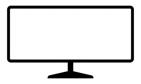 Simple black outline of a modern flat screen computer monitor with a white blank screen