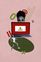 Aufkleber - Exclusive artwork banner creative collage of happy girl guy peek laptop password lock private information access cyberattack