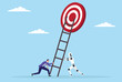© Sohag sarkar - Vector illustration of a businessman and robot lifting ladders together toward a goal, representing human and ai collaboration in building the path to progress and achievement