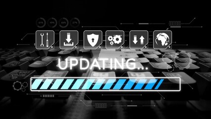 Poster - Knowledge upgrade and software update, digital skills improvement, competitive advantage, continuous learning, and staying up to date with latest technology and software trends. Muxer