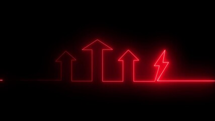 Aufkleber - Glowing neon line icon and up arrow isolated on transparent black background