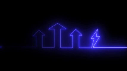 Aufkleber - Glowing neon line icon and up arrow isolated on transparent black background