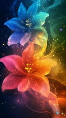 Poster - Glowing Flower Arrangement with Colorful Abstract Background