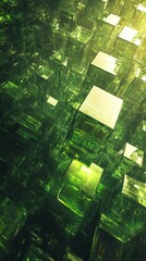 Aufkleber - Abstract Green Cubes Reflecting Light Creates a Futuristic Scene