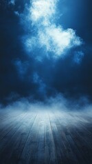 Poster - Dramatic Clouds and Fog Over Wooden Floor, Eerie Ambiance