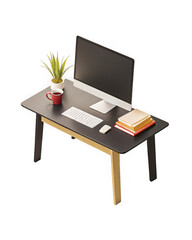 Fototapete - Modern minimalist desk setup with computer keyboard mouse plant and books