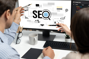 Fototapete - SEO search engine optimization for brisk e-commerce and online retail business showing on computer screen